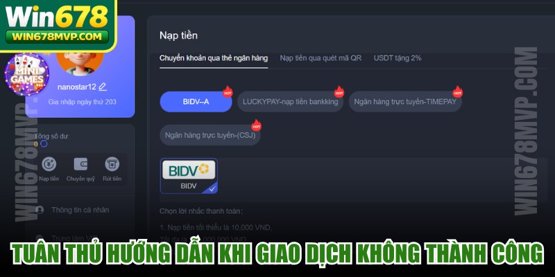 Tuân thủ hướng dẫn xử lý khi giao dịch báo không thành công